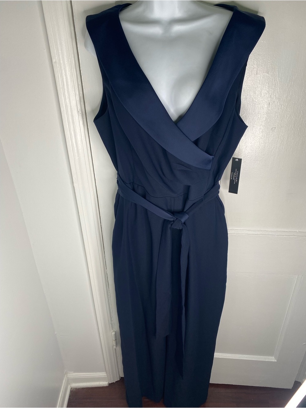 Tahari Sleeveless Navy Wrap Midi Dress with Belt No Tags Attached